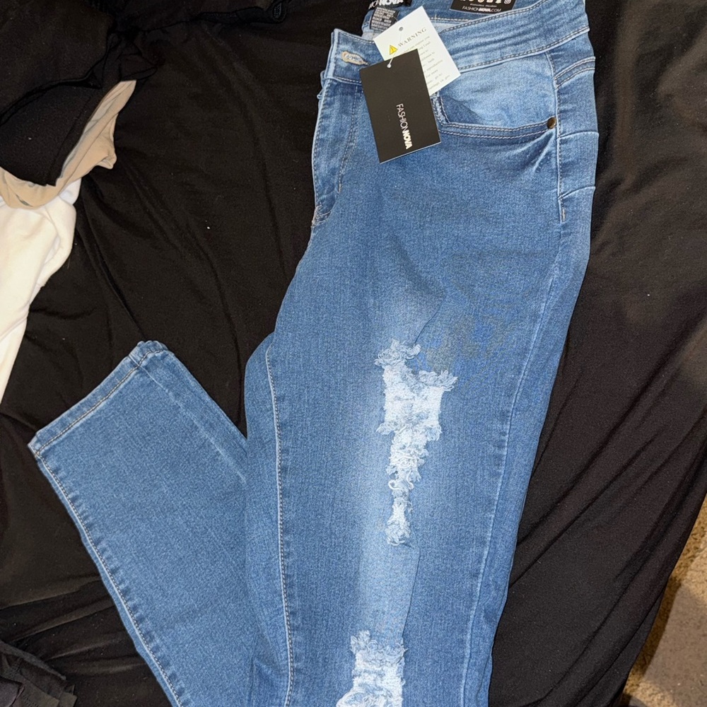 Fashion Nova Blue Distressed Jeans
